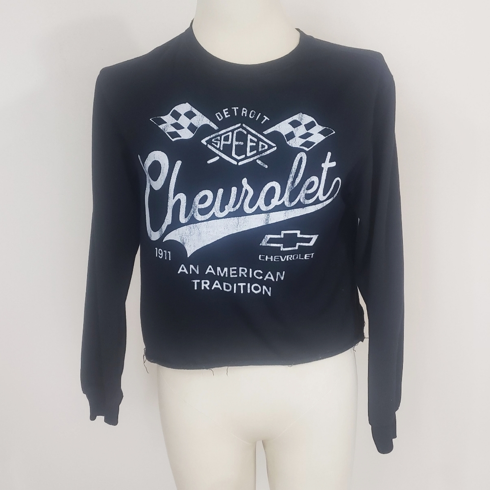 GM Chevrolet Black Cut Off Sweatshirt Top Sz. M